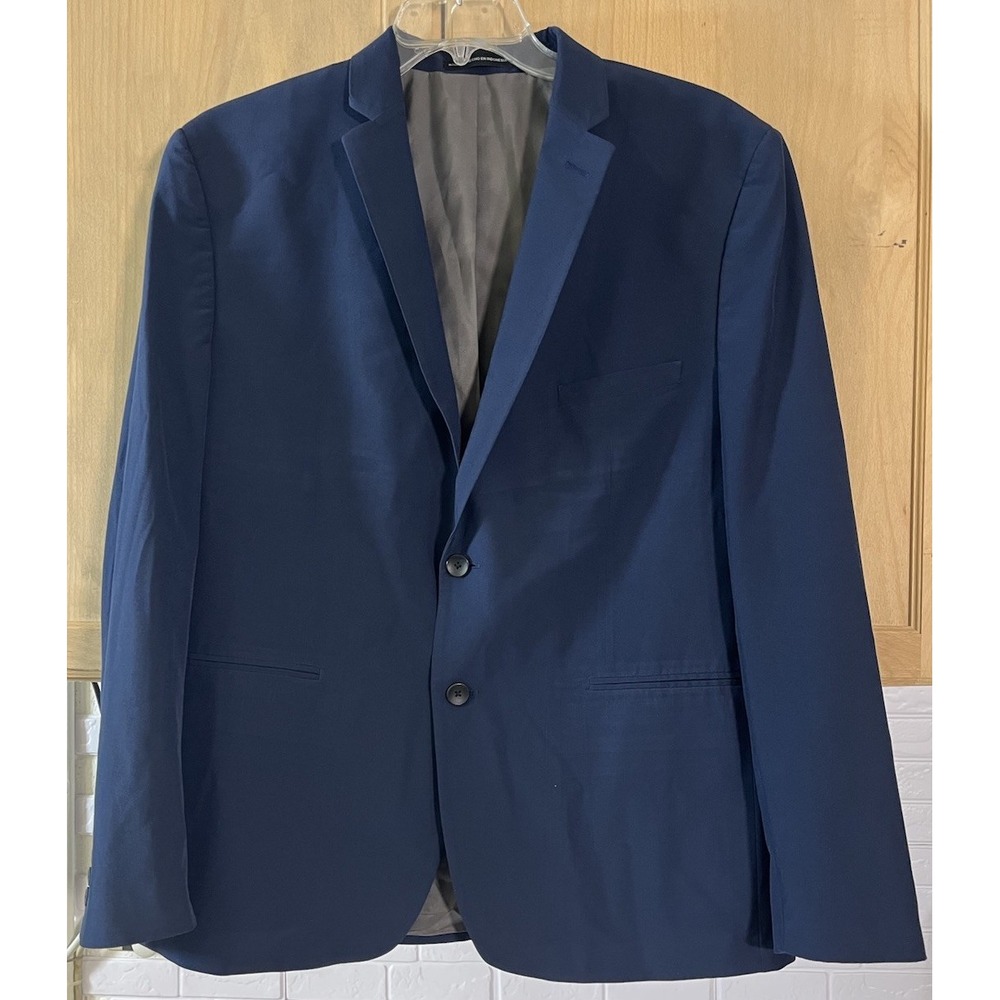 Perry Ellis Mens Modern fit Suit Jacket Blazer 48 L Blue Solid Stretch